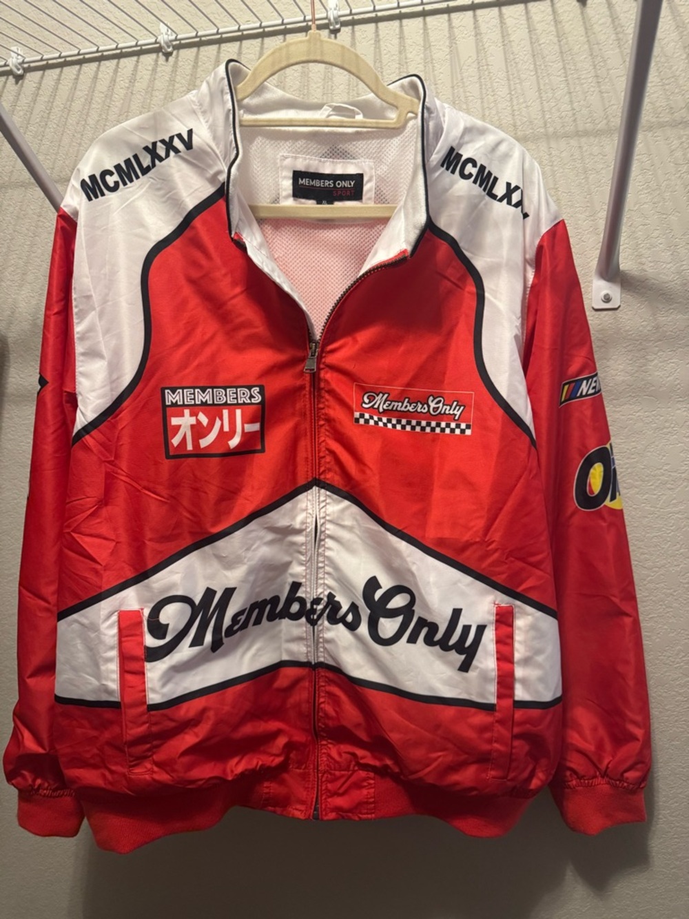 Members Only Red and White Racing-Style Zip Jacket